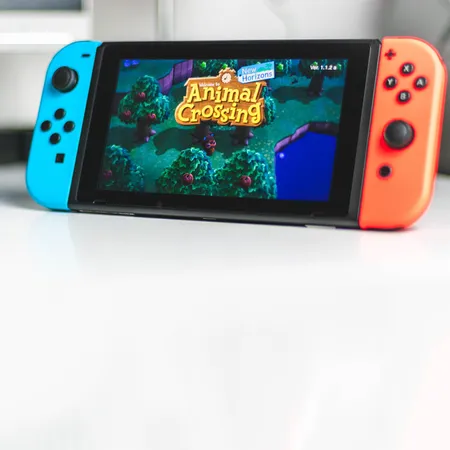 Nintendo games console with animal crossing game on screen
