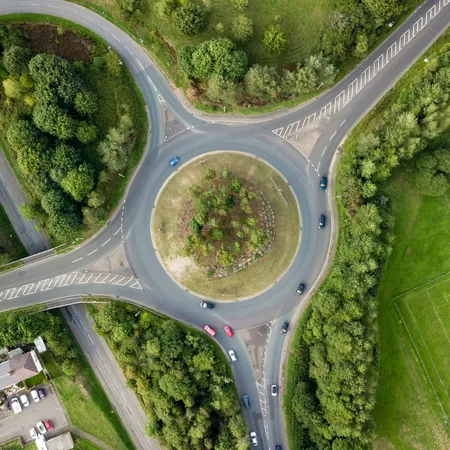 aerial view of roundabout by fields