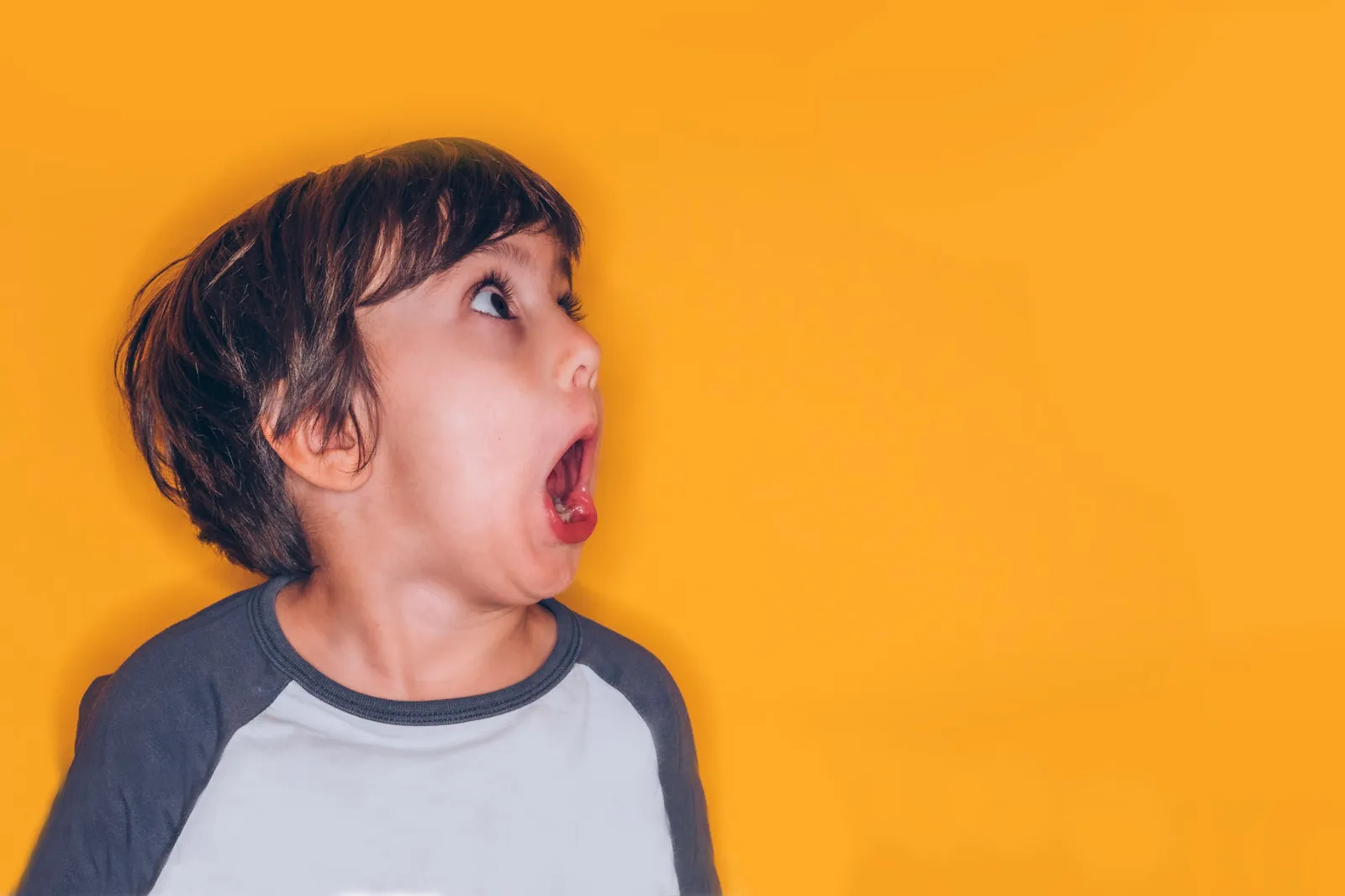 boy shouting on a yellow background